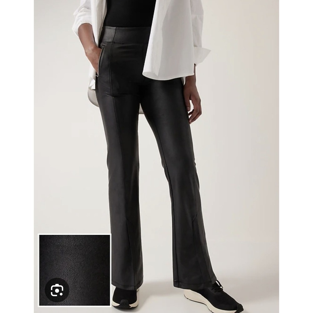 Athleta Delancey Gleam Straight Leg Pant Faux Leather Black Size L Stretch